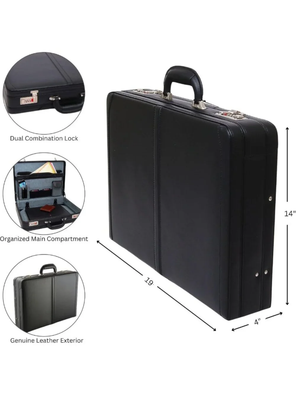 Expandable Genuine Leather Briefcase for Men | Dual Lock Attache Business Bag